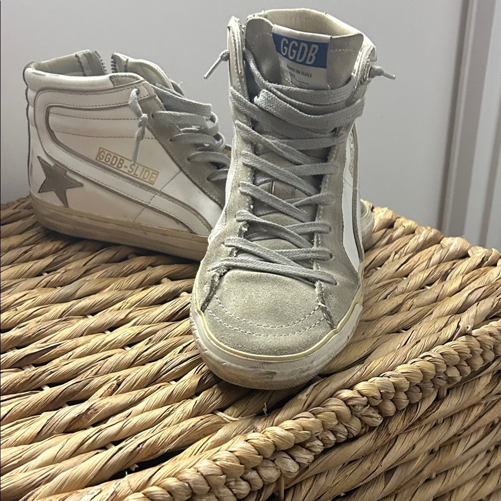 Golden Goose White and Gray Slide Sneakers